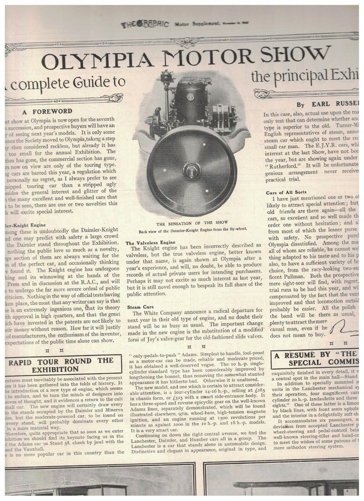 Olympia Motor Show Car Supplement The Graphic November 13 1908 Vintage Autos