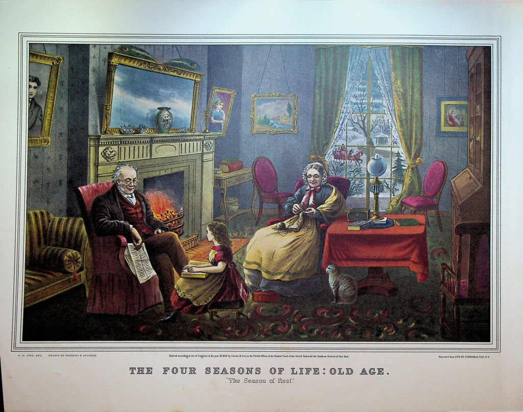 Currier & Ives Print Four Seasons of Life Middle Age Old Age