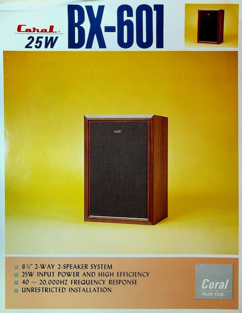 Coral 25W BX-601 Speaker System Ad Sheet 1970s