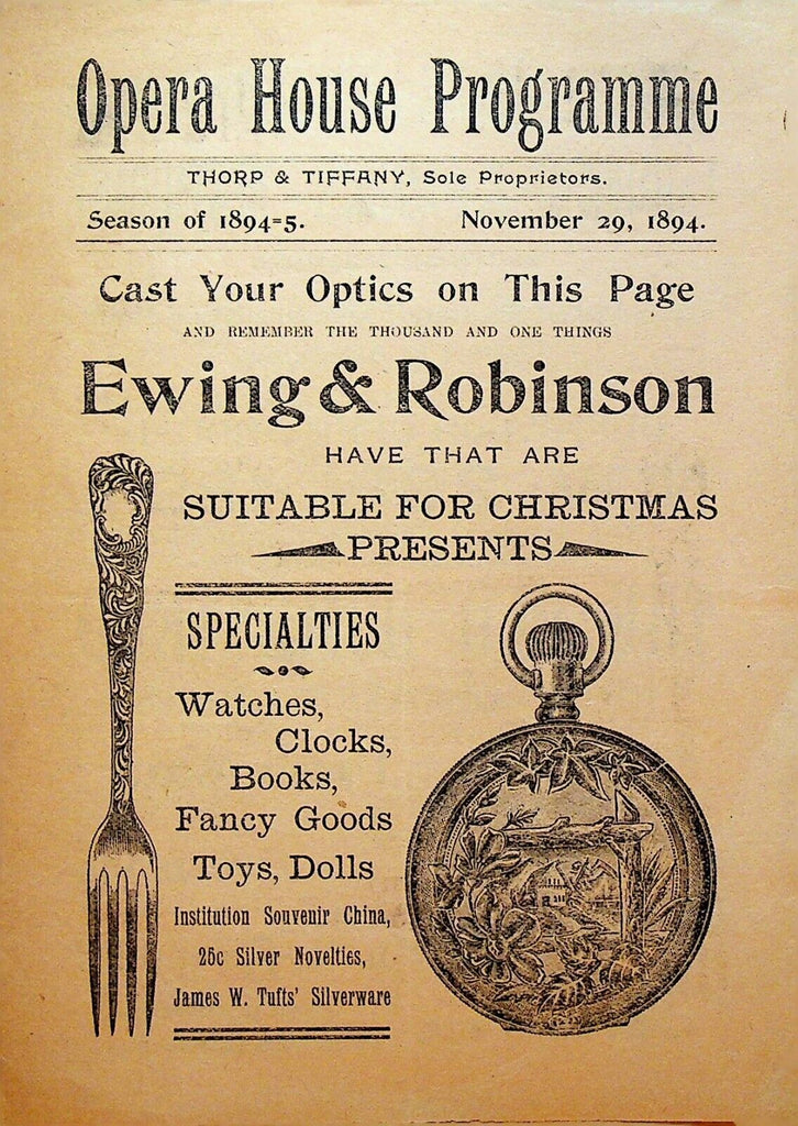 The Old Homestead Opera House Program November 29 1894 Glenwood Opera House