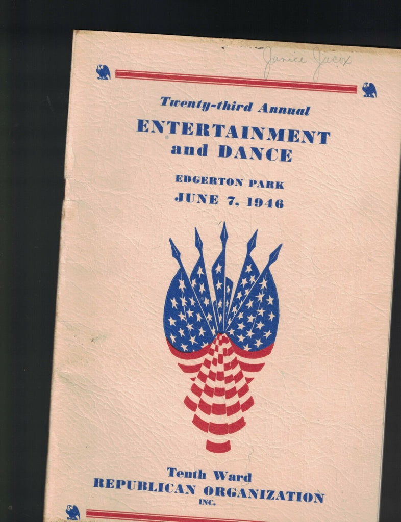 Tenth Ward Republican Organization Rochester NY 1946 Entertainment Dance Program
