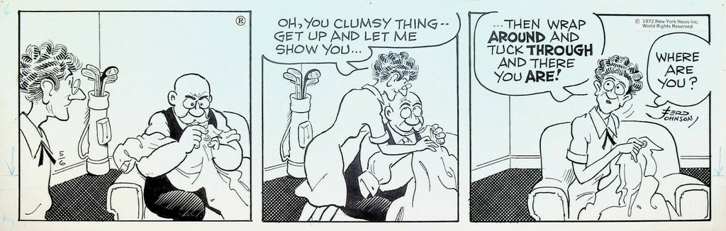 Moon Mullins Original Comic Strip Art Ferd Johnson May 6 1972 Sewing
