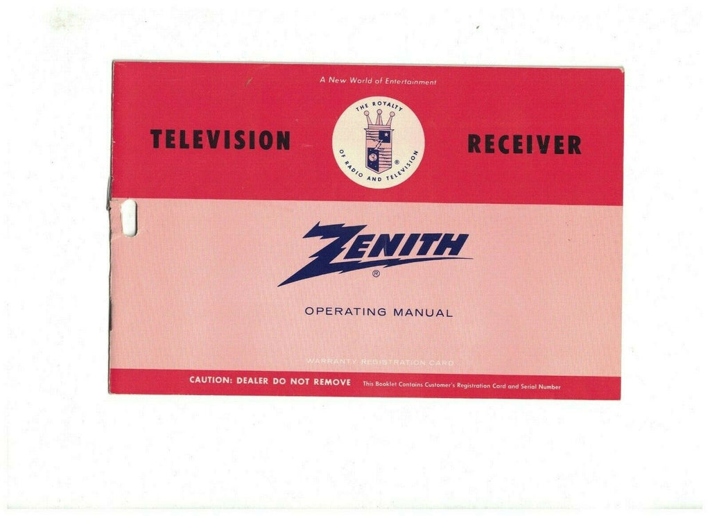 Zenith Television Receiver Operating Manual 1960s Phonevision