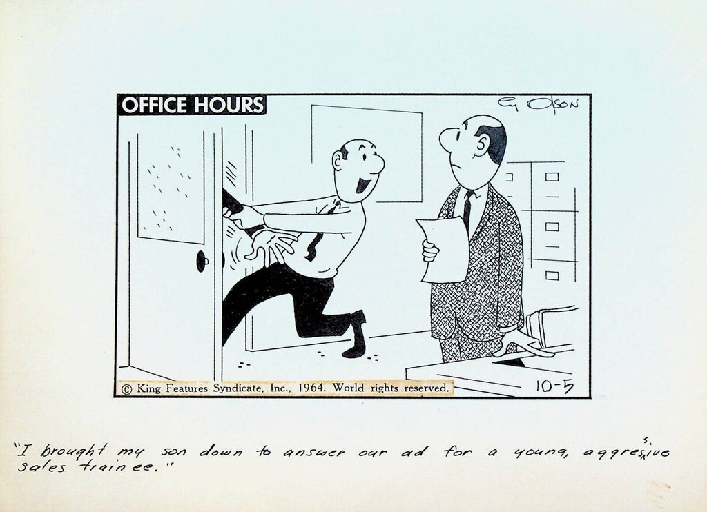 Office Hours by Cy Olson Original Comic Strip Art October 5 1964 Sales Trainee