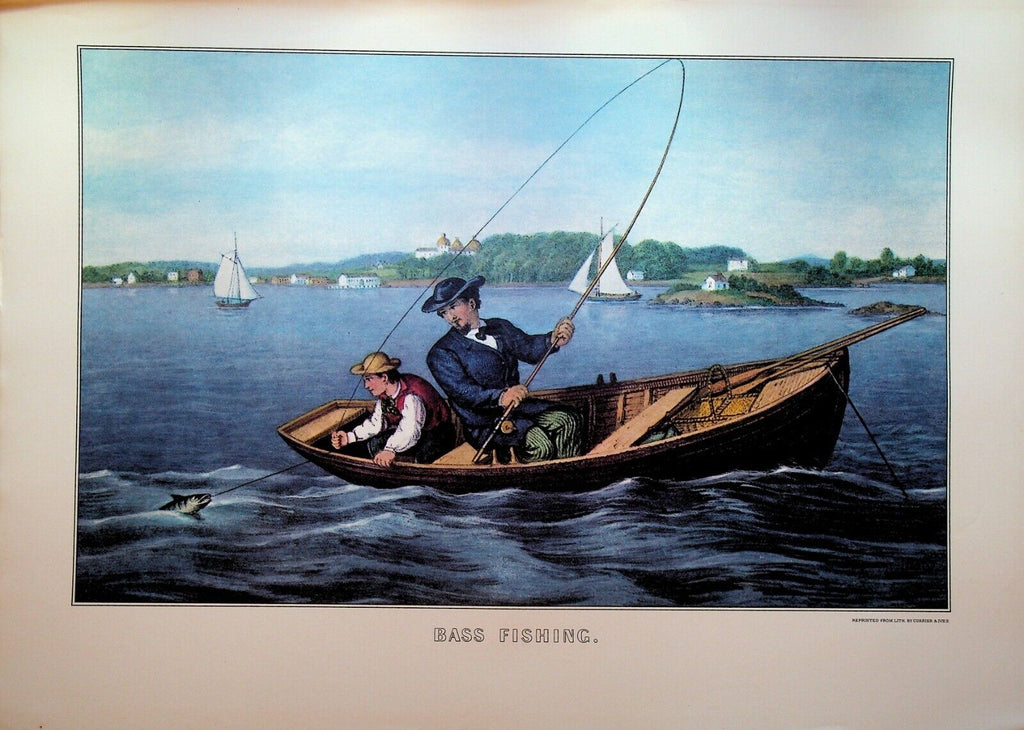 Currier & Ives Calendar Topper 1970 Bass Fishing Rowboat