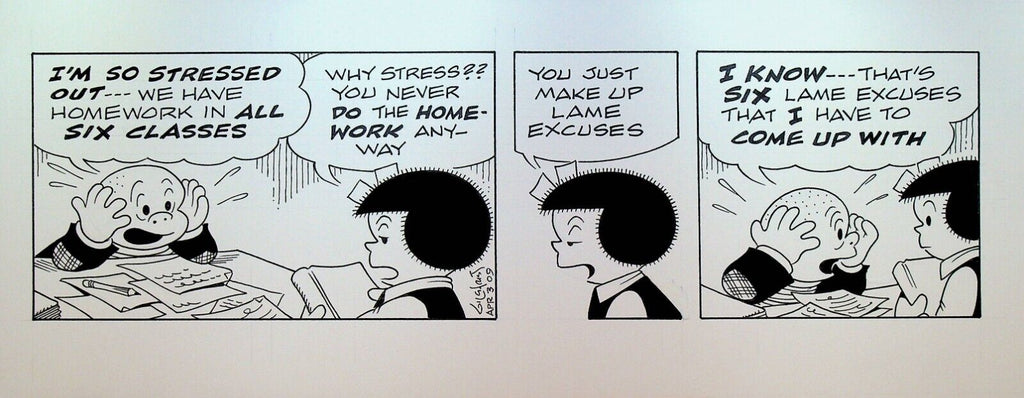 Nancy Original Comic Strip Art Guy Gilchrist April 3 2009 Homework Excuses