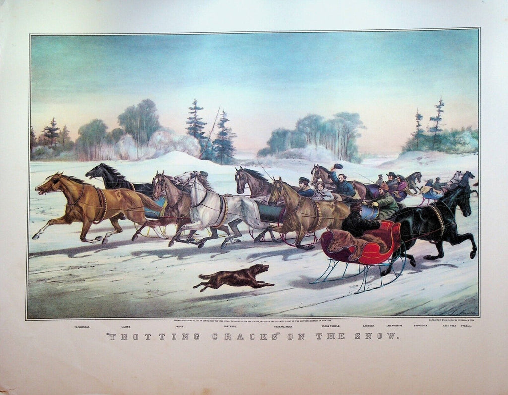 Currier & Ives Print Trotting Cracks on the Snow & At The Forge