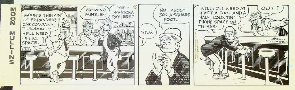 Moon Mullins Ferd Johnson Original Comic Strip Art March 22 1968 Bar