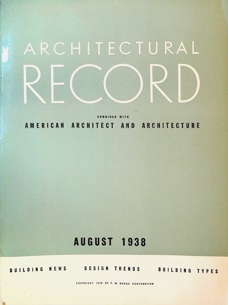 Architectural Record August 1938 Hospitals Psychiatric Tuberculosis Convalescent