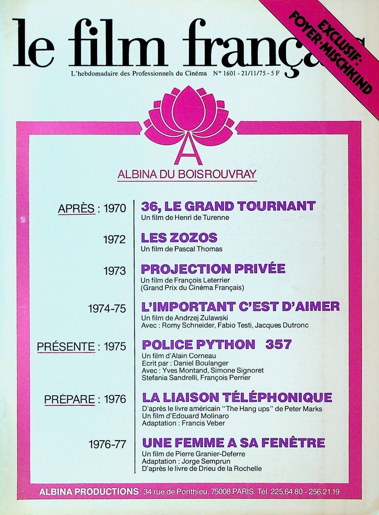 Le Film Francais Magazine November 21 1975 Pascal Thomas Alain Corneau