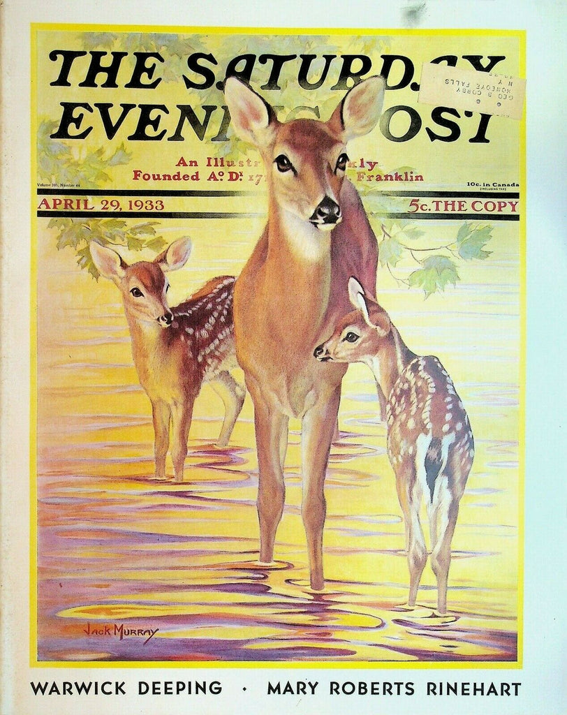 Saturday Evening Post April 29 1933 Jack Murray Mary Roberts Rinehart