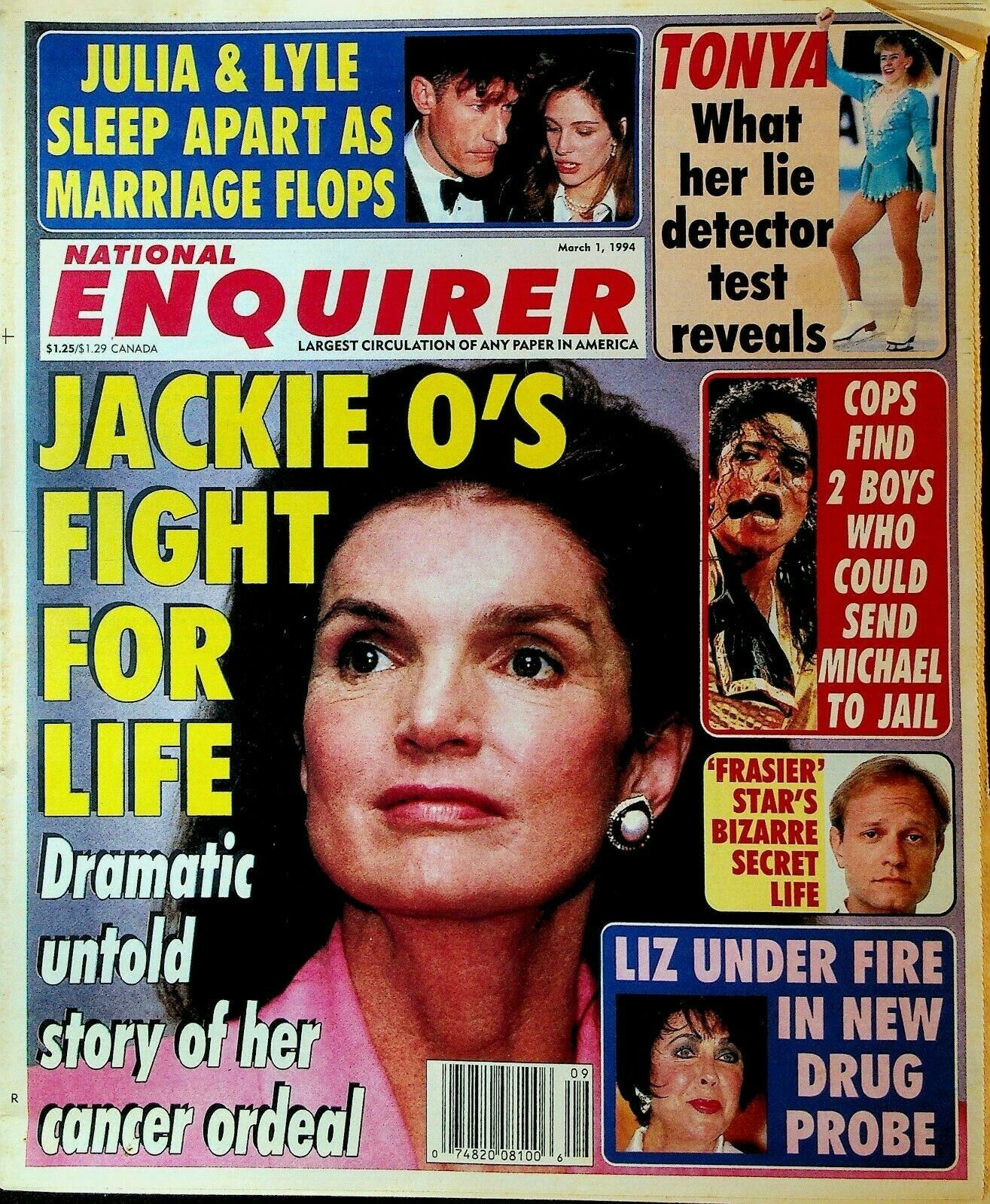 National Enquirer March 1 1994 Julia Roberts Jackie Onassis Michael Ja ...