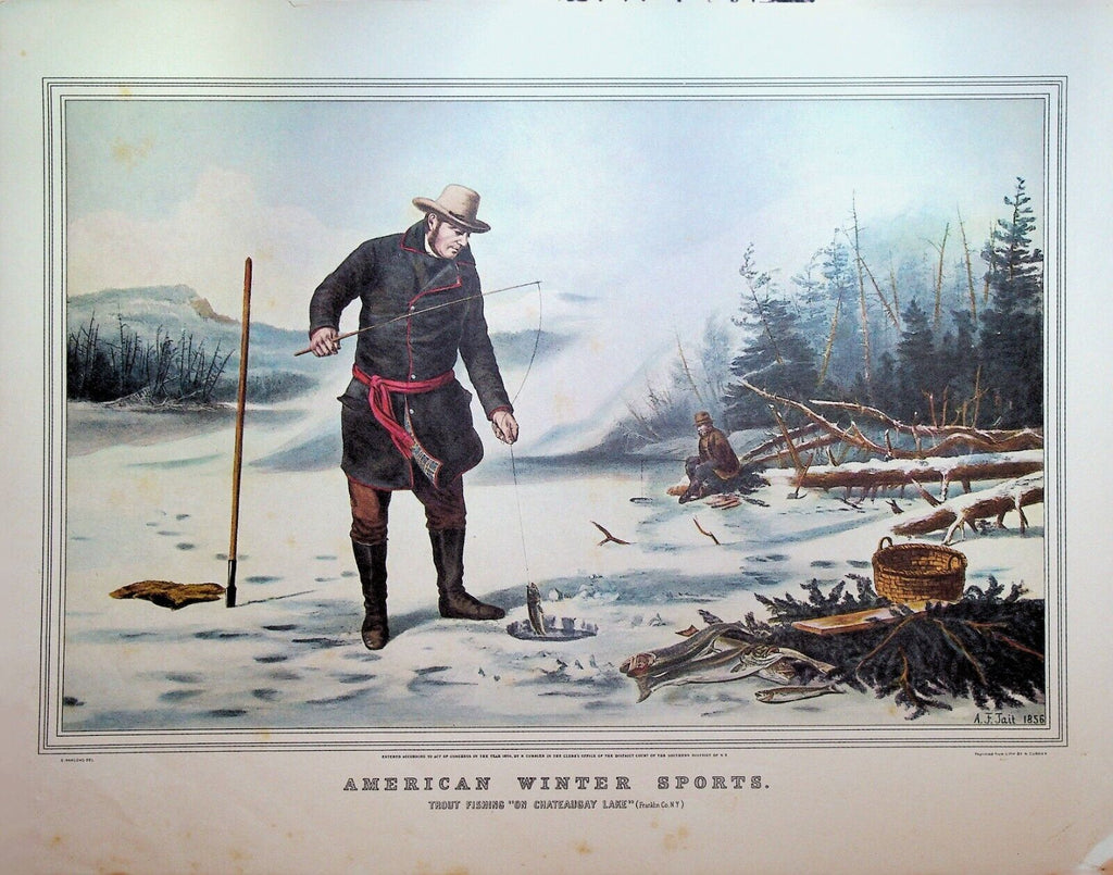 Currier & Ives Print American Winter Sports Trout Fishing
