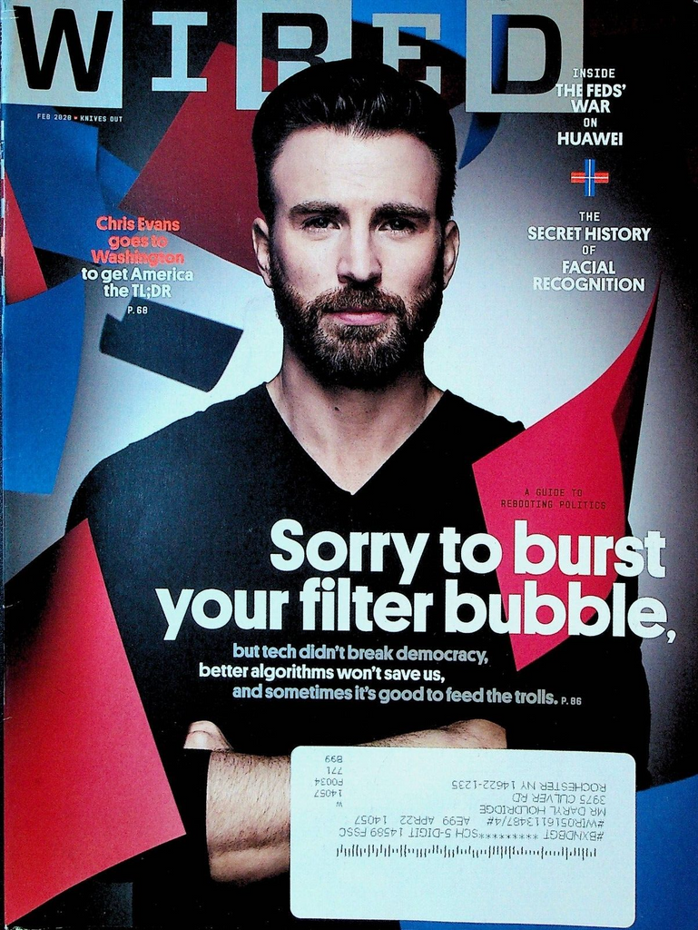 Wired Magazine February 2020 Chris Evans Facial Recognition