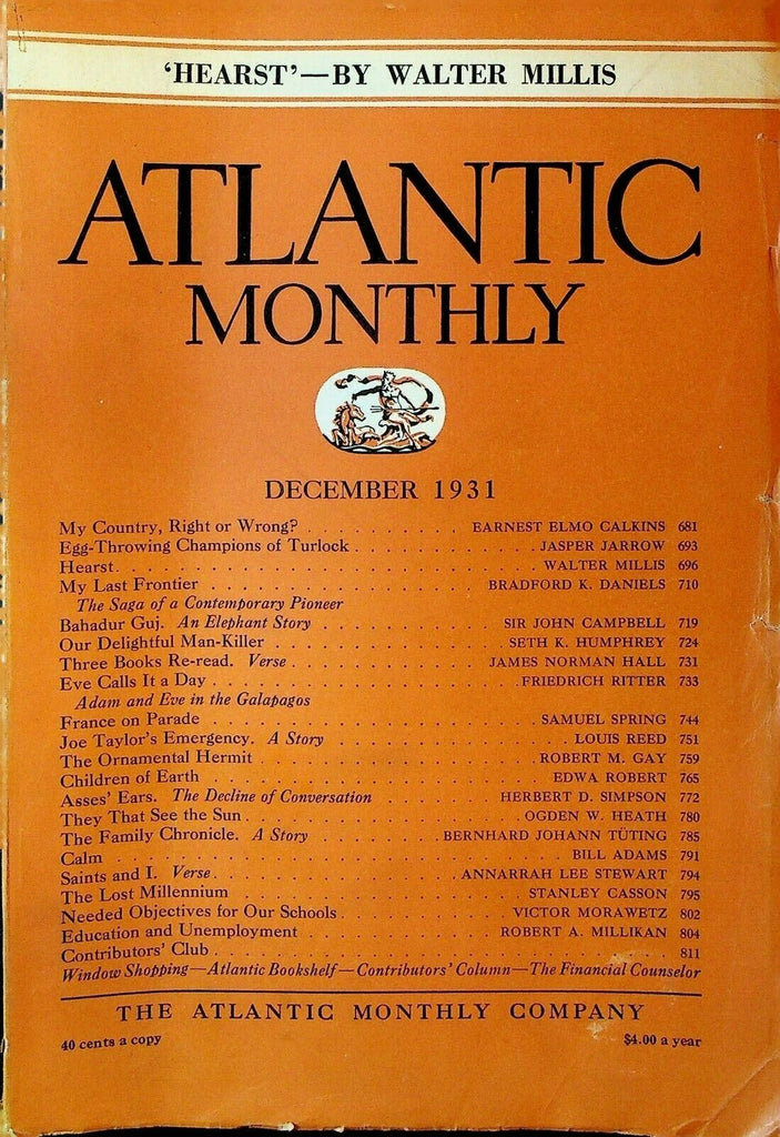 Atlantic Monthly December 1931 Turlock California Egg Throwing France