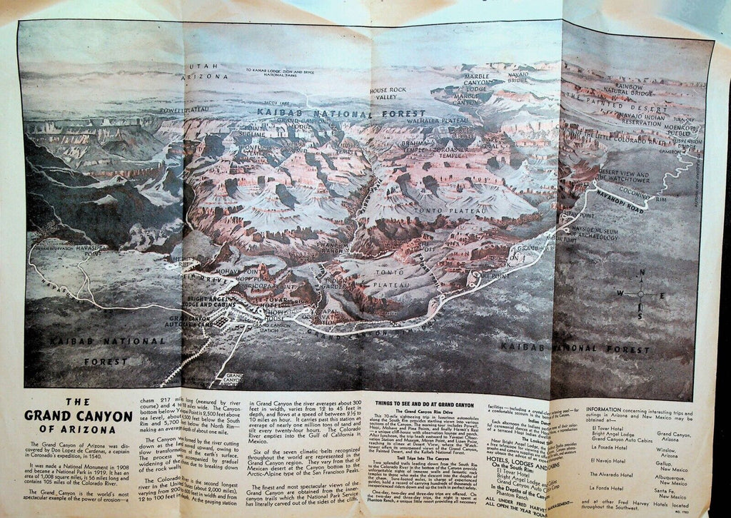 Grand Canyon of Arizona Topographical Map Fred Harvey