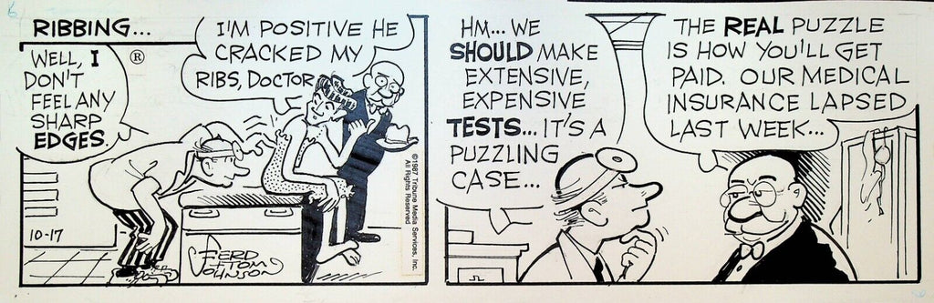 Moon Mullins Original Comic Strip Art Ferd & Tom Johnson October 17 1987 Doctor