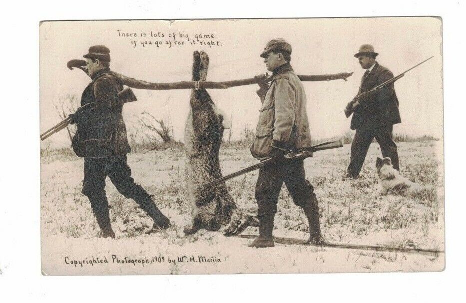 Lots of Big Game A Giant Rabbit 1909 Novelty Hunting Postcard WH Martin