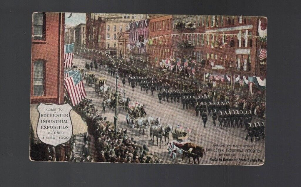 Rochester NY Industrial Exposition October 11 1909 Postcard Parade on Main St