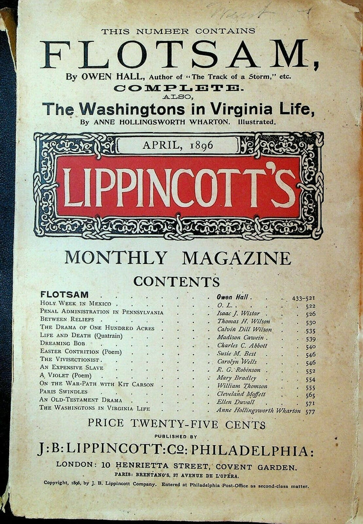 Lippincott's Magazine April 1896 Carolyn Wells Kit Carson Mexico Holy Week