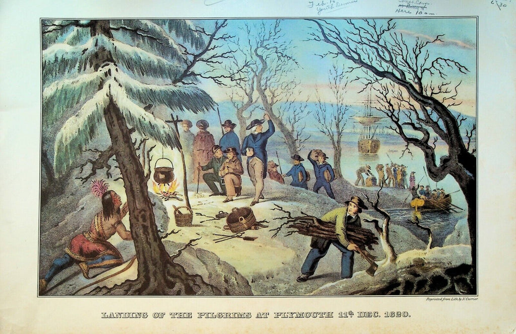 Currier & Ives Calendar Topper 1955 Landing of the Pilgrims at Plymouth
