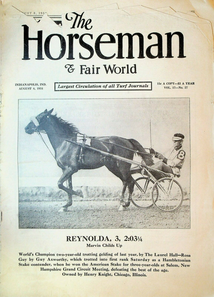 Horseman & Fair World Magazine Harness Racing August 8 1934 Reynolda