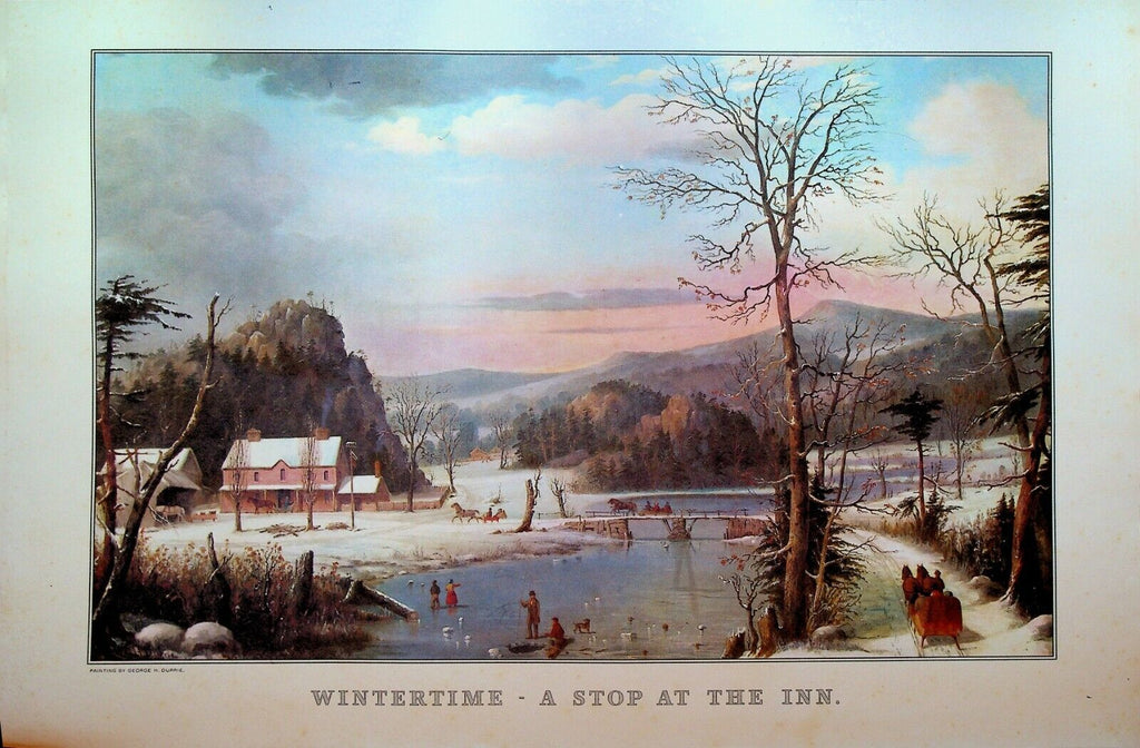 Currier & Ives Calendar Topper 1962 Wintertime A Stop at the Inn