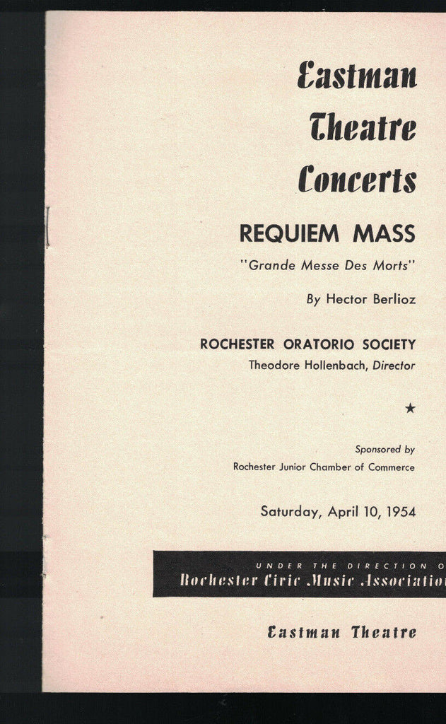 Requiem Mass Rochester Oratorio Society 1954 Program Eastman Theatre Rochester