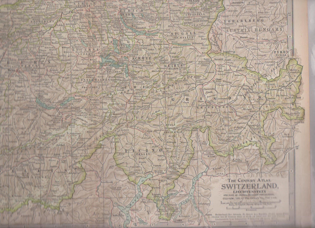 Switzerland 1897 Map Liechtenstein Century Atlas #91
