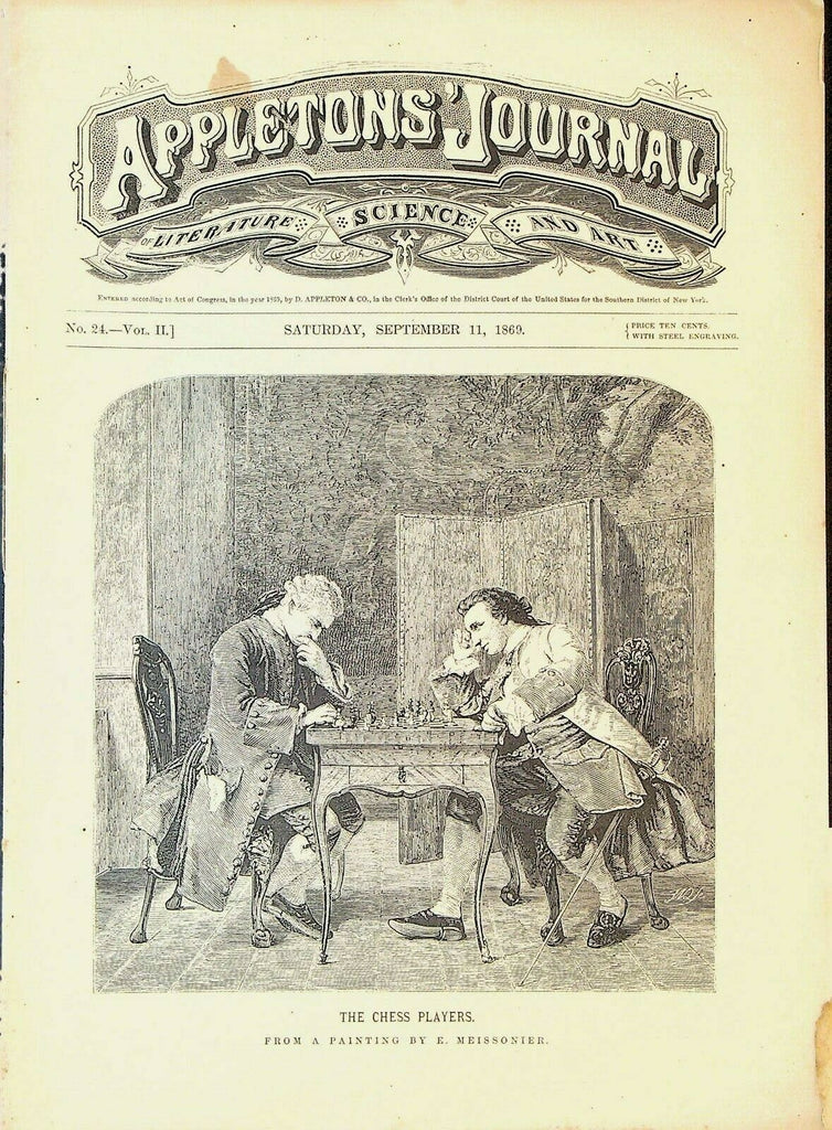 Appletons' Digest September 11 1869 Chess Players Eliot's Indian Bible