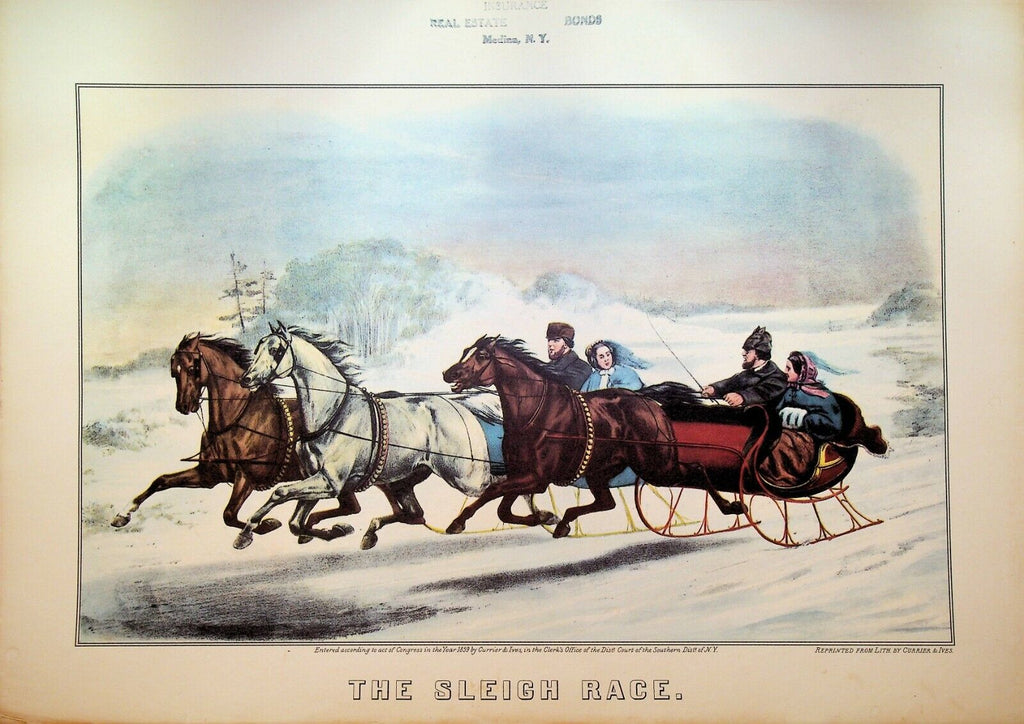 Currier & Ives Calendar Topper 1953 The Sleigh Race