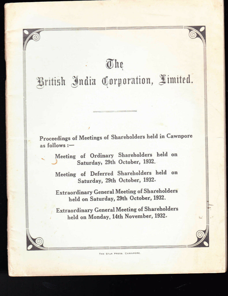 The British India Corporation Limited Shareholder Meeting Proceedings 1932