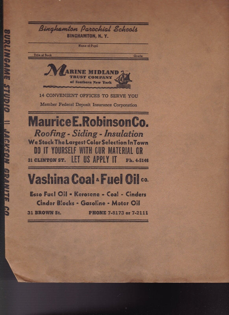 Binghamton NY 1950s Parochial Schools Book Cover w Local Ads