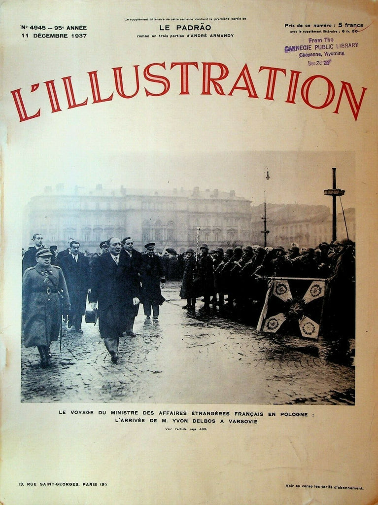 L'Illustration Magazine December 11 1937 France Italy Soccer Football Match