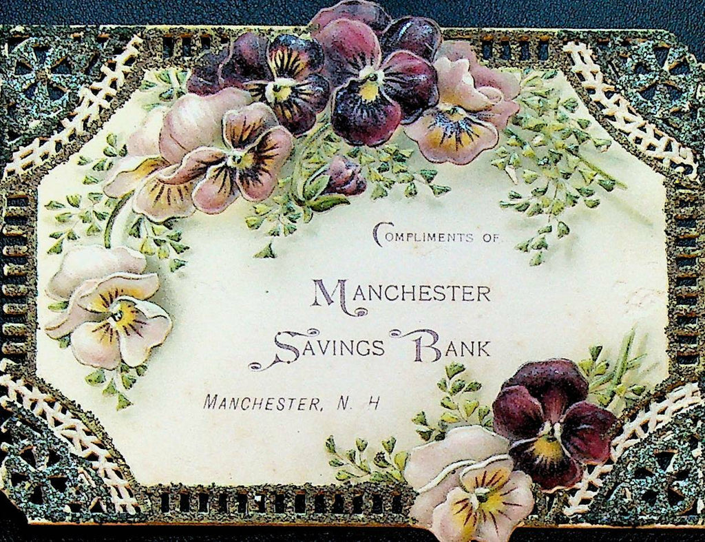 Manchester Savings Bank NY Die Cut 1890s Victorian Flowers