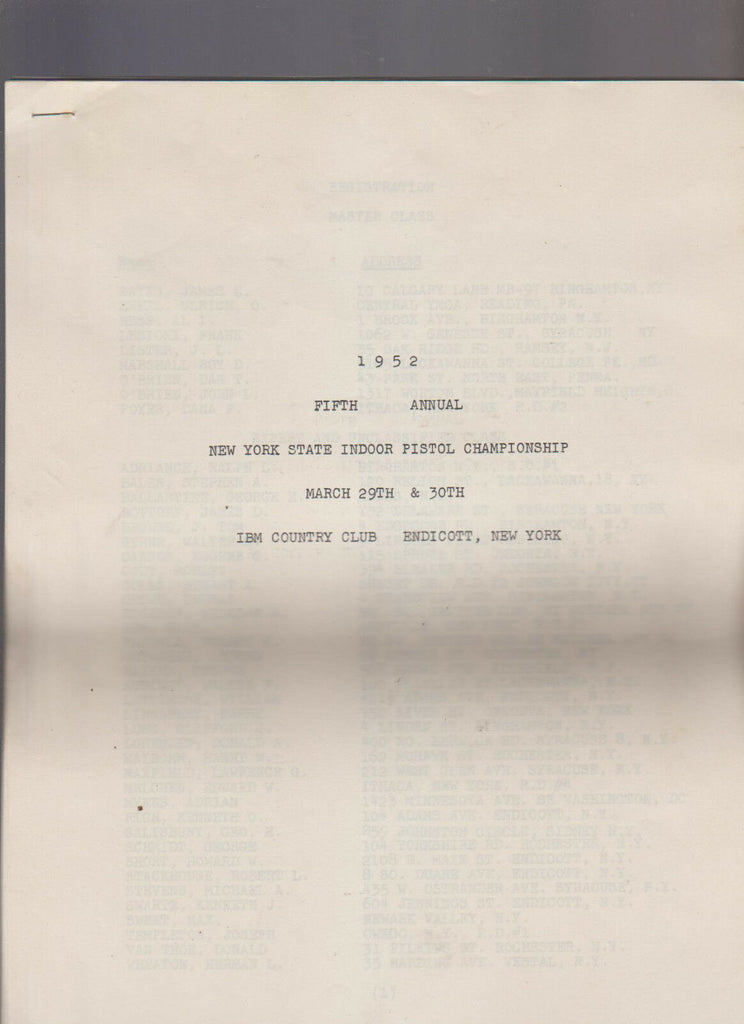 1952 5th Annual New York State Indoor Pistol Championship Endicott