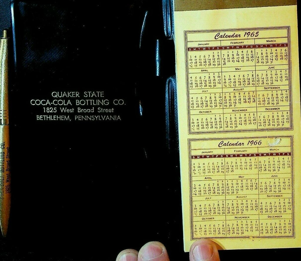 Quaker State Coca Cola Bottling 1965 Memo Book & Pen Bethlehem Pa