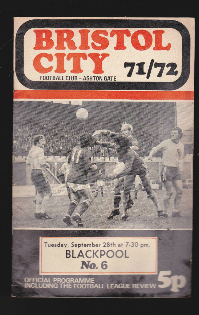 Bristol City Football Club Programme v Blackpool- September 28 1971 Soccer