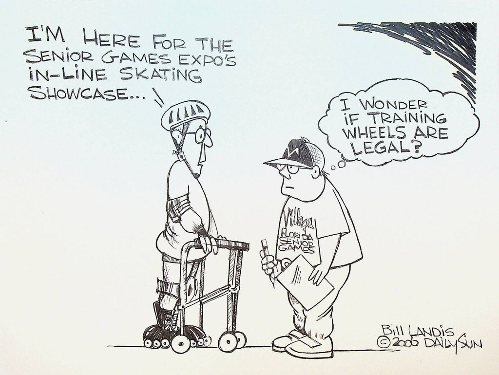 Bill Landis Original Cartoon Art The Villages Daily Sun 2005 In-Line Skating