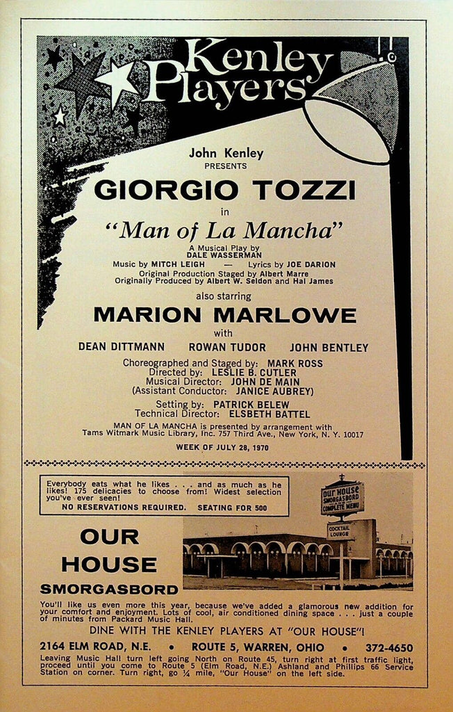 Man of La Mancha Playbill July 28 1970 Marion Marlowe Girogio Tozzi