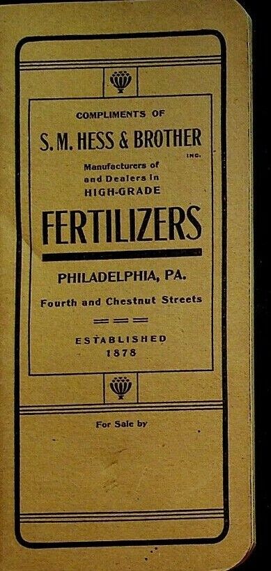 SM Hess & Brother Fertilizers Memo Book Philadelphia Pa 1909