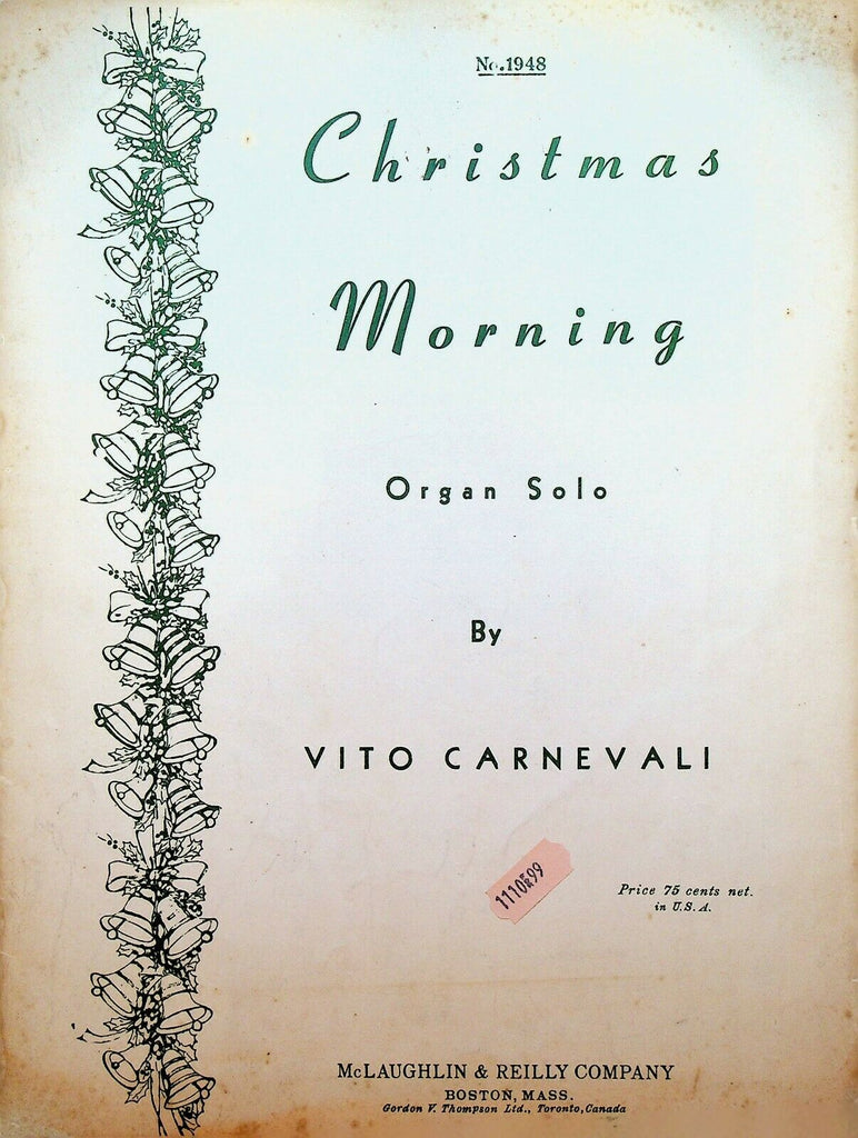 Christmas Morning Organ Solo Sheet Music Vito Carnevali 1953