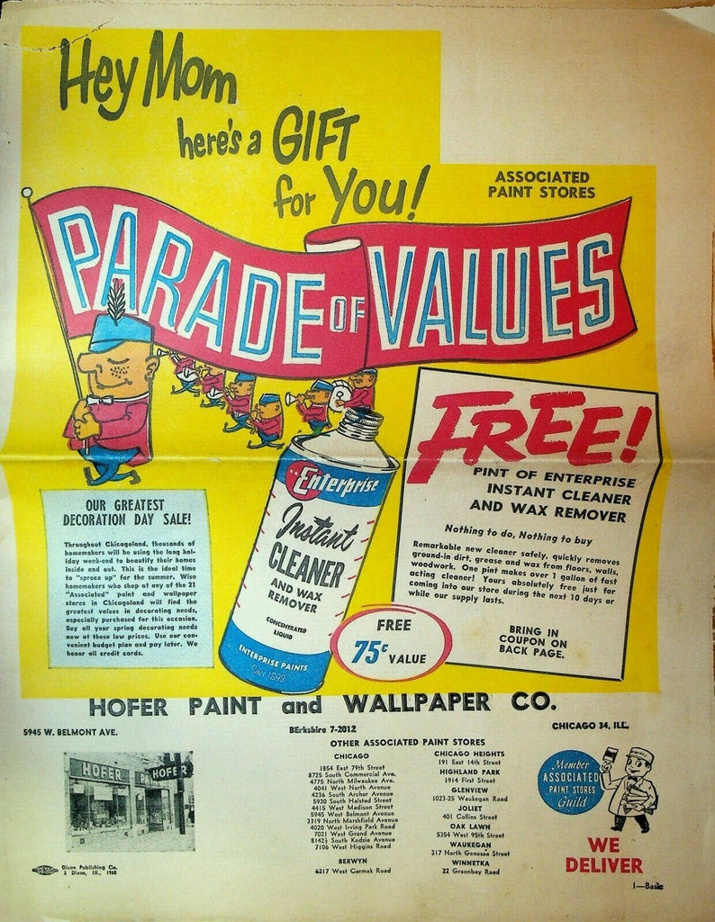 Hofer Paint & Wallpaper Co Ad Circular Chicago 1960