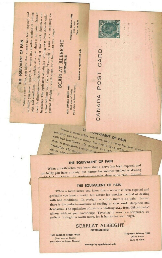 Scarlat Albright Optometrist Canada Postal Advertising Cards Lot of 5 Unused