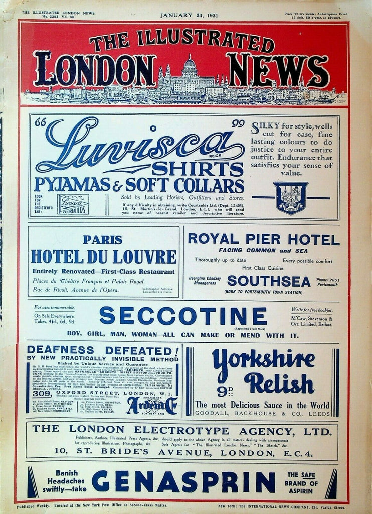 Illustrated London News January 24 1931 Panama Revolution Chiang Kai-Shek China