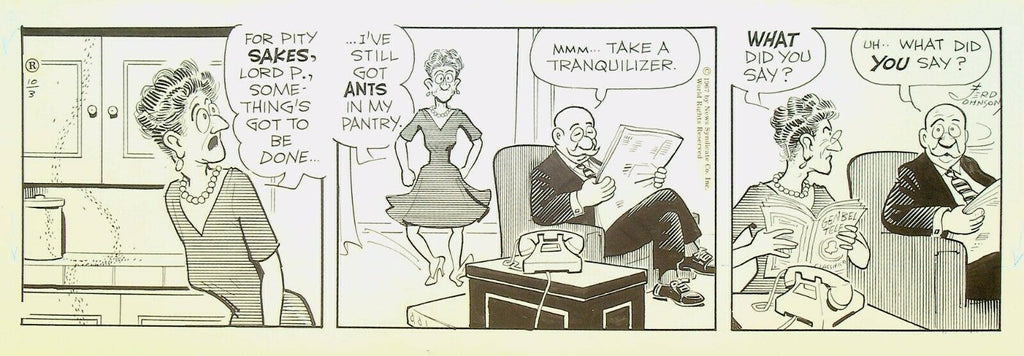 Moon Mullins Ferd Johnson Original Comic Strip Art October 3 1967 Ants in Pantry