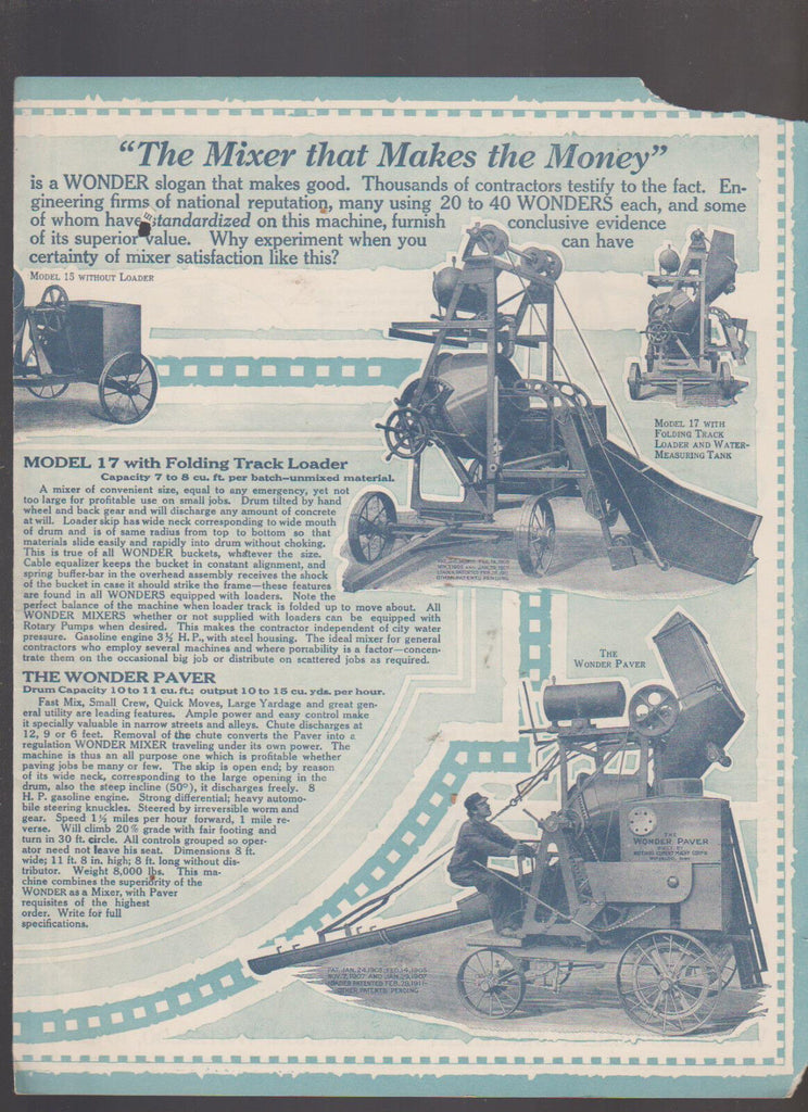 Construction Mixer 1917 Ad Brochure Union Supply Co