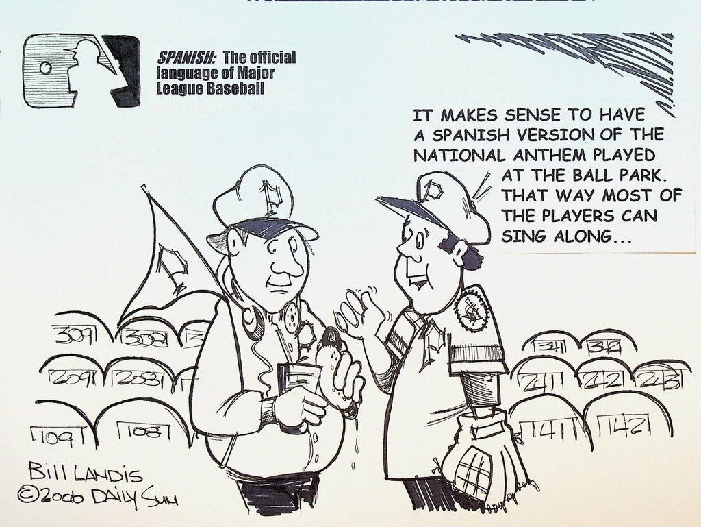 Bill Landis Original Cartoon Art The Villages Daily Sun 2006 Baseball Spanish