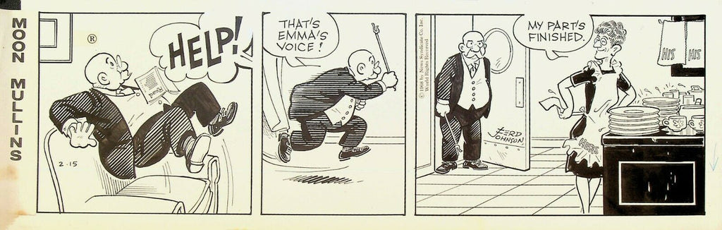 Moon Mullins Ferd Johnson Original Comic Strip Art February 15 1968