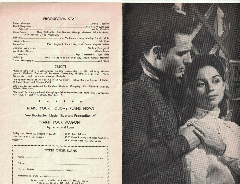 Carousel Play Program Carol Taylor 1950s Rochester Firemen's Benevolent Assoc